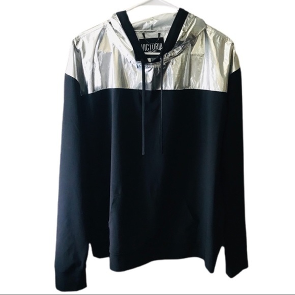 Victoria's Secret Tops - VICTORIA SPORT SILVER AND BLACK HOODIE MEDIUM